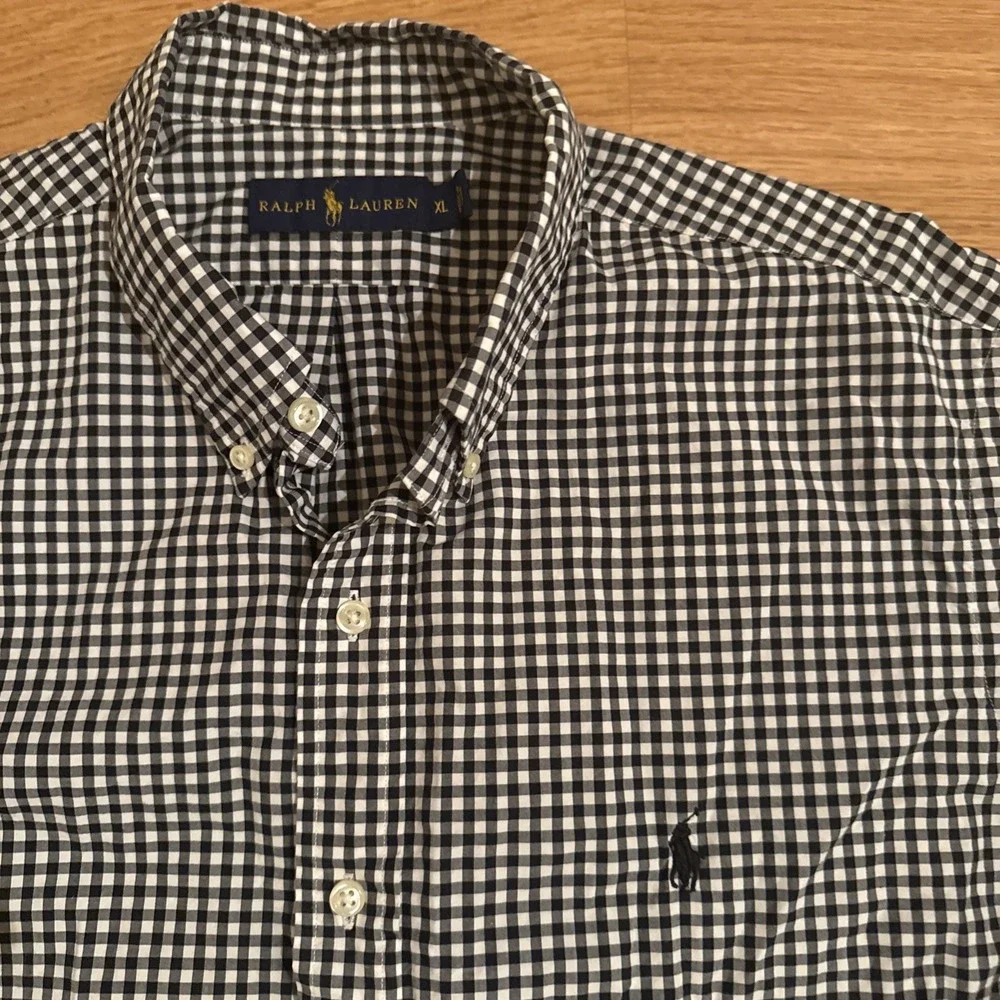 Ralph Lauren Shirt Men's XL Black White Gingham Check Plaid Long Sleeve Preppy